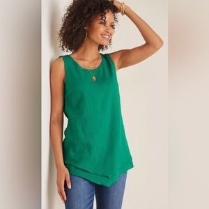 •SOFT SURROUNDINGS•KELLY GREEN SIESTA KEY GAUZE LETTUCE HEM TANK BLOUSE SIZE XL